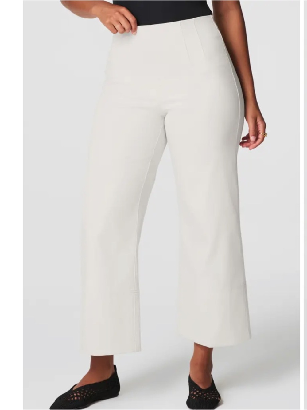 SPANX High-Rise Cropped Wide-Leg Pants in Ivory